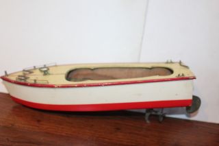 Vintage Wooden Battery Operated Power Cruiser Speed Boat