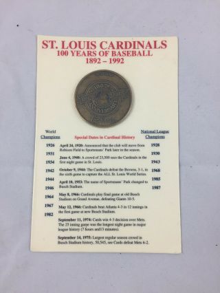 St.  Louis Cardinals,  100 Years Of Baseball 1892 - 1992 100th Anniversary Coin