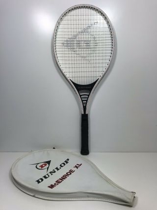 Vintage John Mcenroe Xl Dunlop Tennis Racquet Size 3 Grip 4 - 3/8 W/ Case 27”