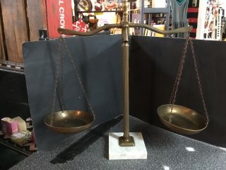 Vintage Brass Scale Of Justice Marble Base