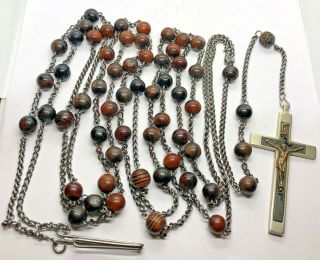 † Nun Early 1900s Antique Boxwood Beads Habit Rosary W Hook †
