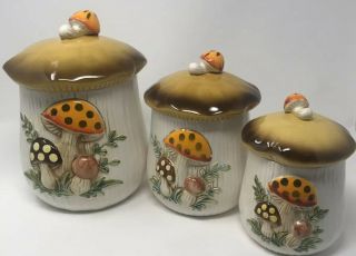 Vintage Sears Roebuck And Co Merry Mushroom Canister 3 Piece Set 1978 83 Japan
