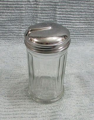 Vintage Chicago Clear Glass Sugar Jar With Flip Spout Chrome Lid S/h