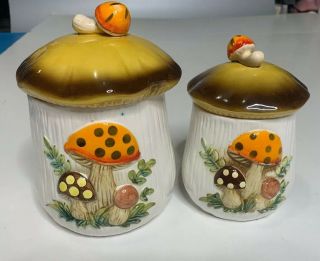 Vintage 1978 Sears Roebuck Merry Mushroom Canister Set Jars Lids Retro Japan