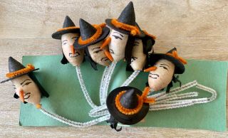 Vintage Pipe Cleaner Witch Heads Spun Cotton Halloween