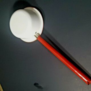 VINTAGE ENAMEL COATED RED AND WHITE LARGE LADLE DIPPER 2