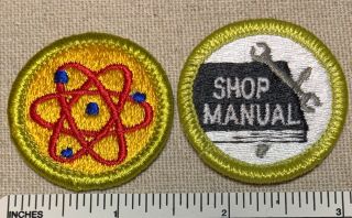 2 Vintage Boy Scout Merit Badge Patches Atomic Energy & Automotive Mechanics Pb
