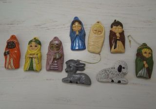 Vintage Christmas Ornaments Hand Painted Ceramic Nativity Set