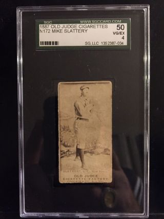 1887 Old Judge N172 Mike Slattery Baseball Card Sgc 50 Vg/ex 4