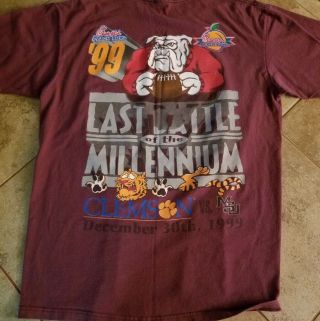 Vintage Mississippi State Bulldogs 1999 Peach Bowl Football Bowl Game T - Shirt Lg