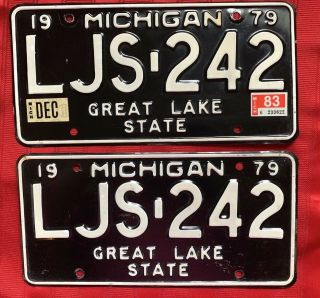Vintage Pair 1983 Dec 1979 Michigan Mi License Plates Great Lake State Ljs 242