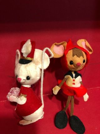 Rare 2 Vintage Christmas Mouses Made In Japan 1950s Ornament