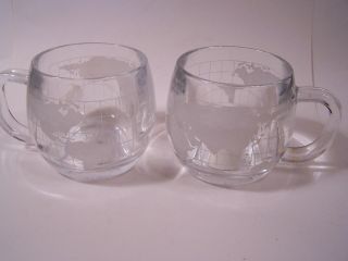 2 Glass Mugs The Nestle Co.  World Etched Colonial Cupboard 10 Oz.