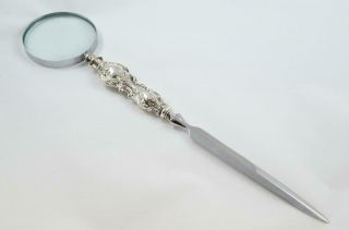 Rare Birmingham Sterling Silver Handled Magnifying Glass And Letter Opener 1908
