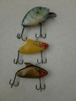 3 Heddon Vintage Fishing Lures,  Punkinseed Blue Gill And Sonic