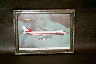 Vintage 11x9 " Wood Framed Aviation Photo Print - First Flight Of The Boeing 747