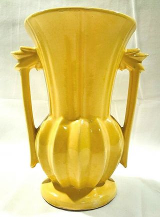 Mccoy Pottery Vintage 2 Handled Vase Yellow Art Deco 9 " Tall