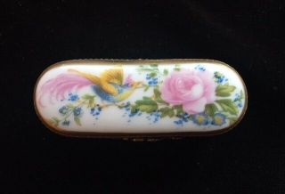 Vtg Limoges Porcelain Oval Trinket Box Bird Of Paradise Flowers Rehausse 