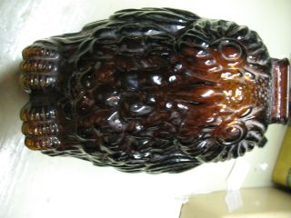 Vintage Wise Old Owl Coin Bank Heavy Dark Amber Glass Flawless Neat