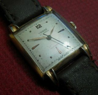 Vintage 1940s Oversized Venus 17 Jewels Tank Swiss Watch Running Wristwatch