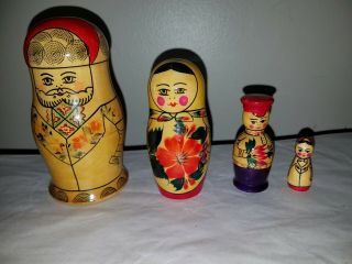 Vintage.  Ussr Russian Matryoshka Nesting Stacking Doll Family Of 4 Ussr W/ Label