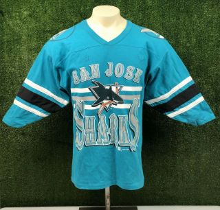 Vintage Team Rated San Jose Sharks Hockey Shirt Jersey Men Size Medium Signed