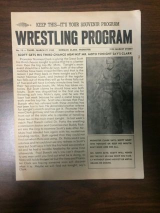Wwf/wrestling Vintage Program March 1952 (date Says 1932 - Error)