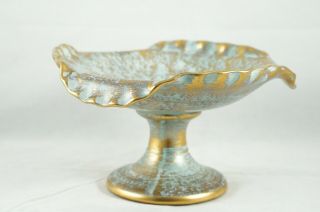 Vintage Stangl Pottery Pedestal Candy Dish 4077 Ceramic Teal Blue Green Gold