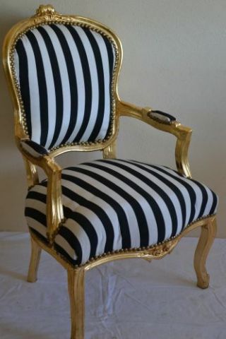 Louis Xv Arm Chair French Style Black And White With Gold Wood