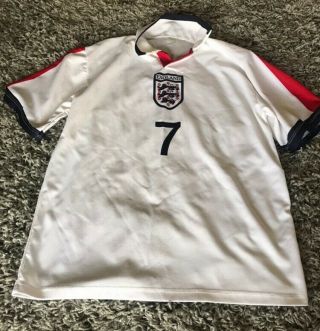 David Beckham 7 England Jersey - White Vintage - Size L