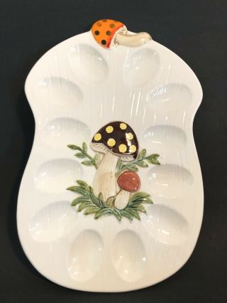Sears 1976 Japan Vintage " Merry Mushroom " Deviled Egg Plate