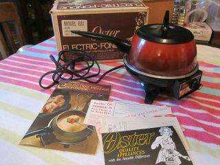 Vintage Oster Flame Red Electric Fondue Set 681 - Box &