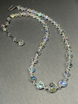 Vintage 1950’s Aurora Borealis Crystal Glass Flower Girl Wedding Necklace 15 - 16”