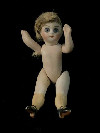 Antique Bisque Jointed Doll,  Made In France,  3.  5 " Tall