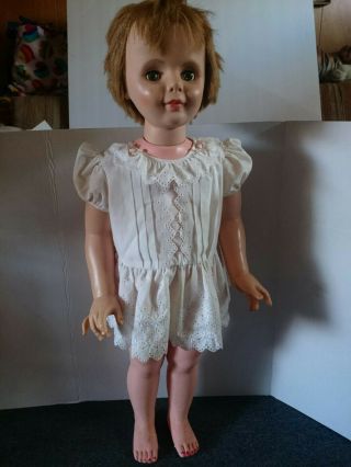 Vintage Patti Playpal Type Doll Chopped Hair Unmarked 35 " Dress & Hair Needs Tlc