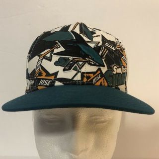 ‘47 Brand San Jose Sharks Snapback Hat Cap All Over Print Rare Vintage 90s Nhl