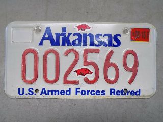Arkansas Us Armed Forces Retired License Plate 002569 Fastfreeship
