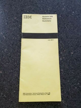 Ibm System/370 Reference Summary Card Fifth Edition October 1981