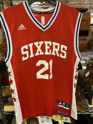 Joel Embiid Philadelphia 76ers Basketball Jersey Adidas Red Mens Small Nba