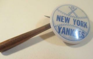 York Yankees Baseball Pinback Button With Vintage Bat And Ball Charms