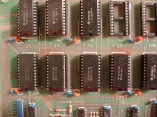 Vintage 1982 static RAM board with 10 HM6116LP - 4 chips in sockets,  / USA ship 3