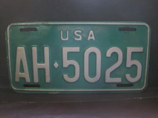 Vintage U.  S.  A USA Government License Plate AH 5025 Green Plate 3