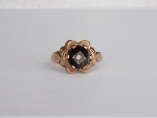 Antique Black Onyx Ring In 10k Rose Gold Mounting Ring Size 7 3/4