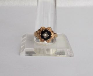 Antique Black Onyx Ring in 10K Rose Gold Mounting Ring Size 7 3/4 3