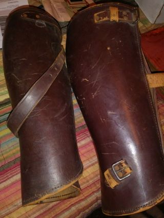(2) Vintage Antique Wwi Leather Military Gaiter Legging Spat Shin Guard Puttee
