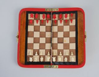 Antique German Pocket Chess Board Set Bone Max Kuerschner Improved 19th Century 2