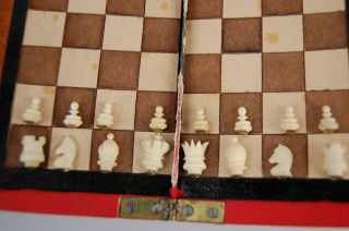 Antique German Pocket Chess Board Set Bone Max Kuerschner Improved 19th Century 3