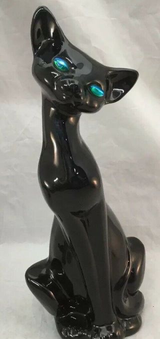 Vintage,  Retro,  Mid Century Tall Black Ceramic Cat Height 13”