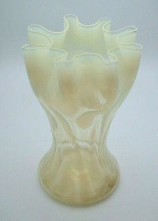 Antique Art Nouveau Vaseline Glass Vase With Flowers - Perfect