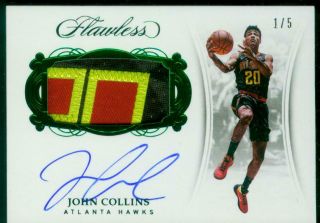 John Collins 2017 - 18 Panini Flawless Rookie Patch Auto Rc Emerald Green 1/5
